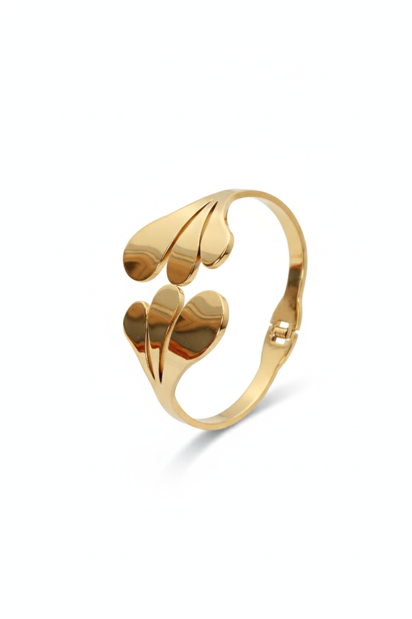 Anti-Tarnish Stainless Steel Bracelet — Gold Polished Leaf Cuff