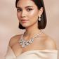 Crystal Clear & Blue Korean Glass Stone Jewelry Necklace Set | Rhodium Plated Elegant Bridal Jewelry with Earrings