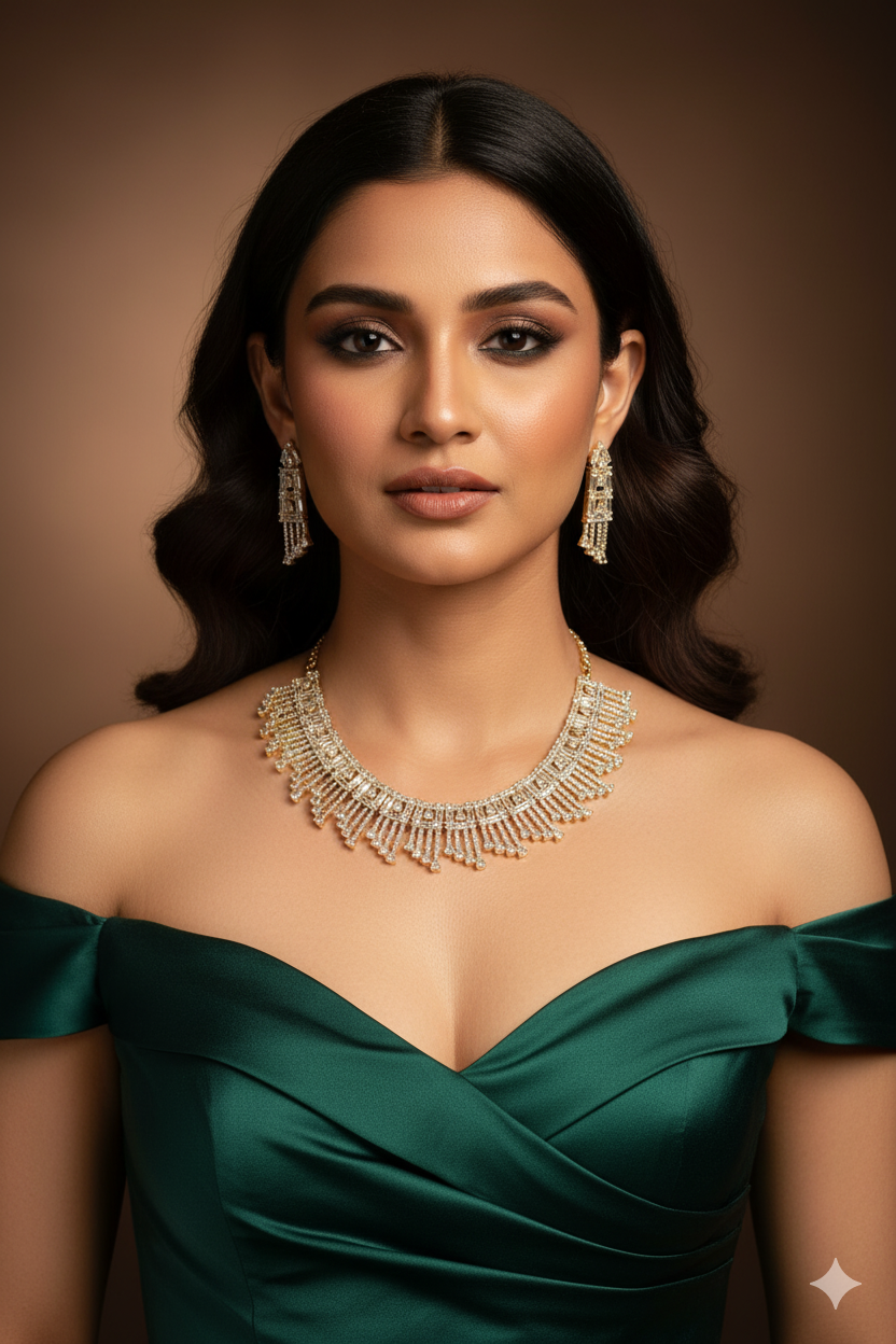 Golden Cascade Art Deco Necklace Set