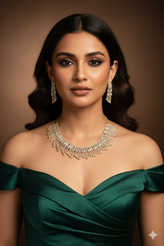 Golden Cascade Art Deco Necklace Set