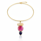 Hansuli Necklace with Triple Stone Pendant – Pink Yellow Navy | Brass Anti Tarnish | Lightweight