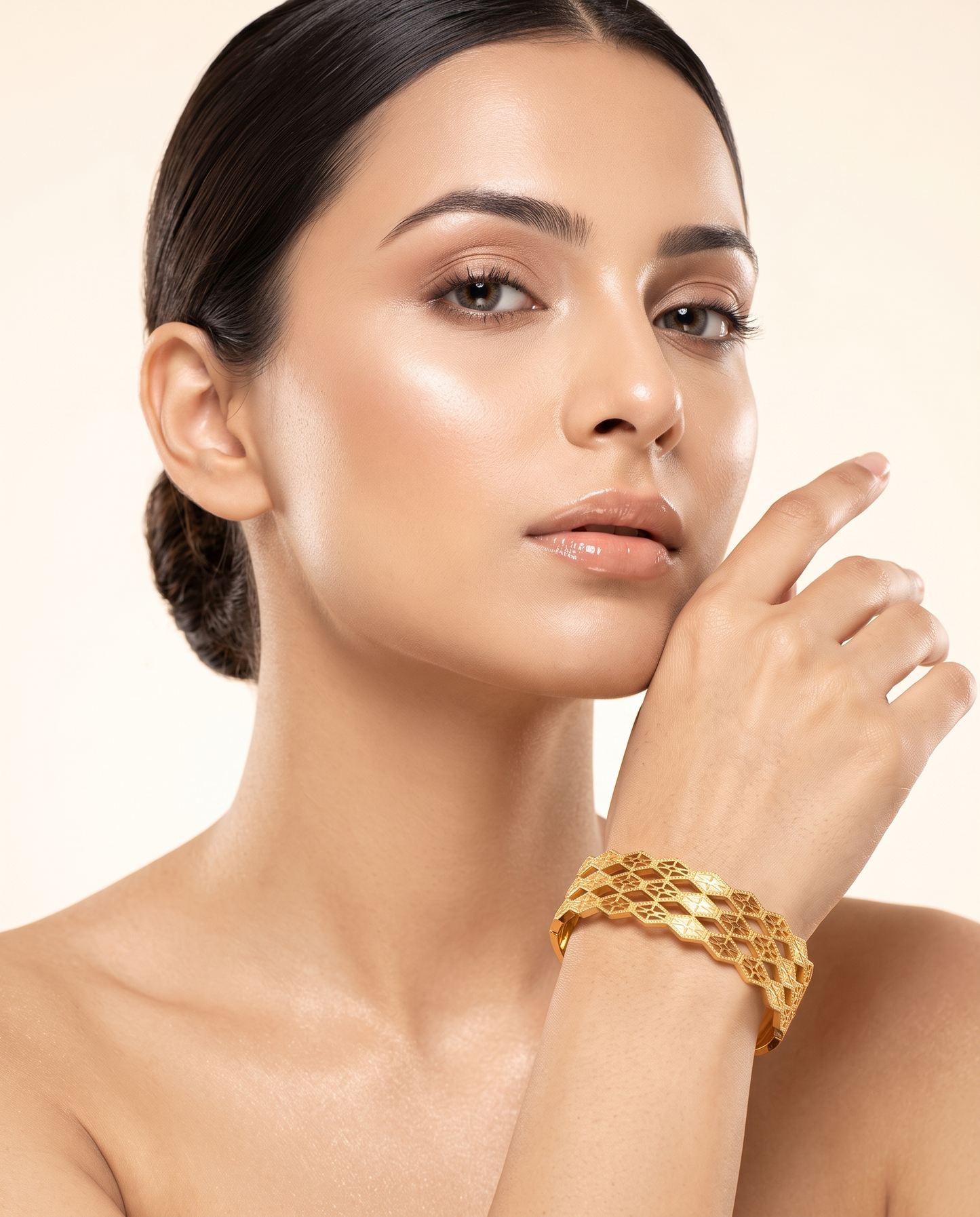 Diamond Trellis Cut-Out Wide Bangle Bracelet