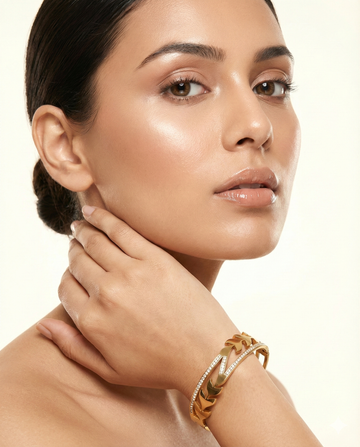 Anti-Tarnish Gold Leaf Vine Cuff Bracelet – Stainless Steel with CZ Detailing