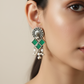 Green Monalisa Stone Square Oxidised Stud Earrings