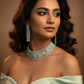 Mint Green Floral AD Choker Necklace with Maangtika | Wedding Set