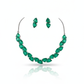 Korean Green Glass Stone Jewelry Necklace Set | Rhodium Plated Elegant Jewelry with Earrings