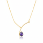 Curved Bar Chain Necklace with Purple Teardrop Natural Stone | Brass Anti Tarnish | Lightweight