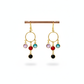 Circle Charm Dangle Earrings – Blue, Red & Black Stones | Natural Stone, Gold‑Plated Brass