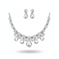Crystal Clear & Blue Korean Glass Stone Jewelry Necklace Set | Rhodium Plated Elegant Bridal Jewelry with Earrings