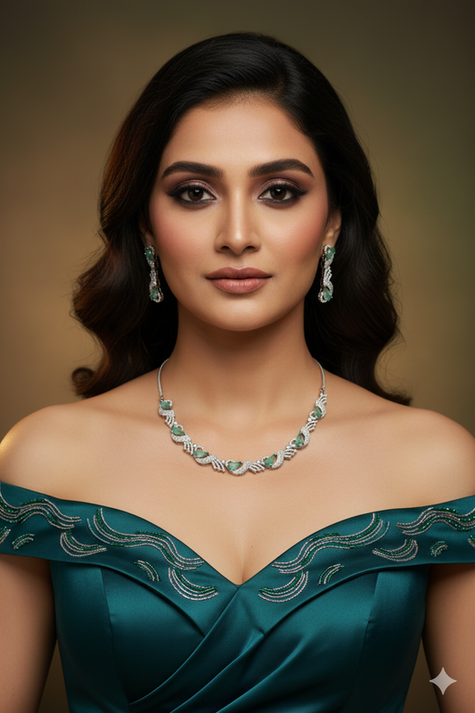 Mint Teardrop Wave Necklace Set