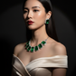 Korean Green Rectangular Glass Stone Glass & AD Stone Necklace Set | Rhodium Plated Statement Jewelry with Earrings