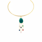 Hansuli Necklace with Green Pendant & Raindrop Dangles | Brass Anti Tarnish | Lightweight