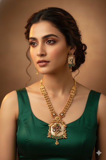 Antique Temple Pendant Haram with Meenakari & Elephant Links