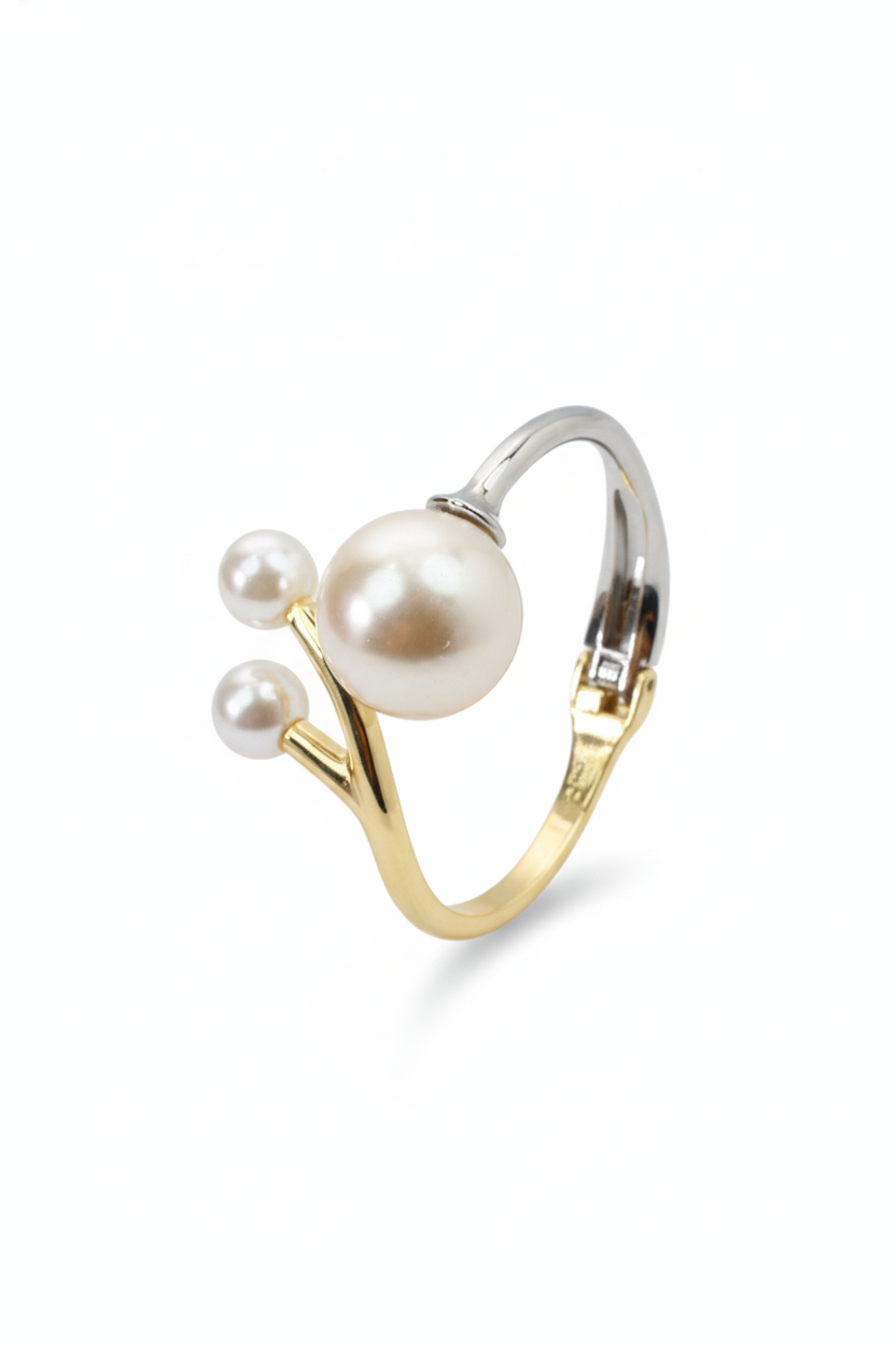 Anti-Tarnish Two-Tone Branch Pearl Bracelet – Modern Gold & Silver Cuff with Freshwater Pearls