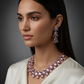 Korean Pink Oval Glass Stone Glass & AD Stone Necklace Set | Rhodium Plated Luxury Bridal Jewelry with Earrings