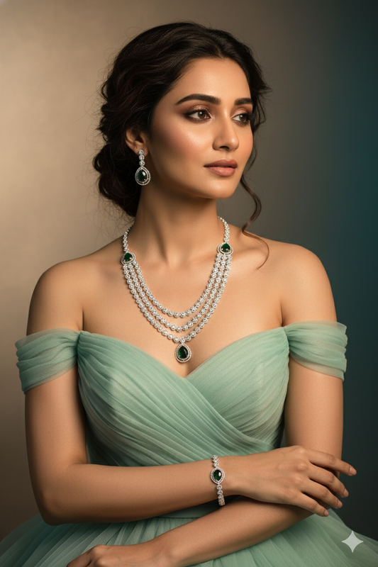 Layered Emerald AD Necklace Set