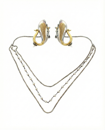 Dual Tone Peacock Oxidised German Silver Ear Cuff with Multi-Layer Chains | Statement Festive Ear Cuff