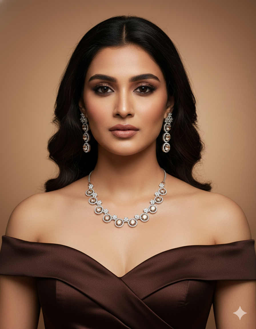 Sunlit Citrine Halo Necklace Set