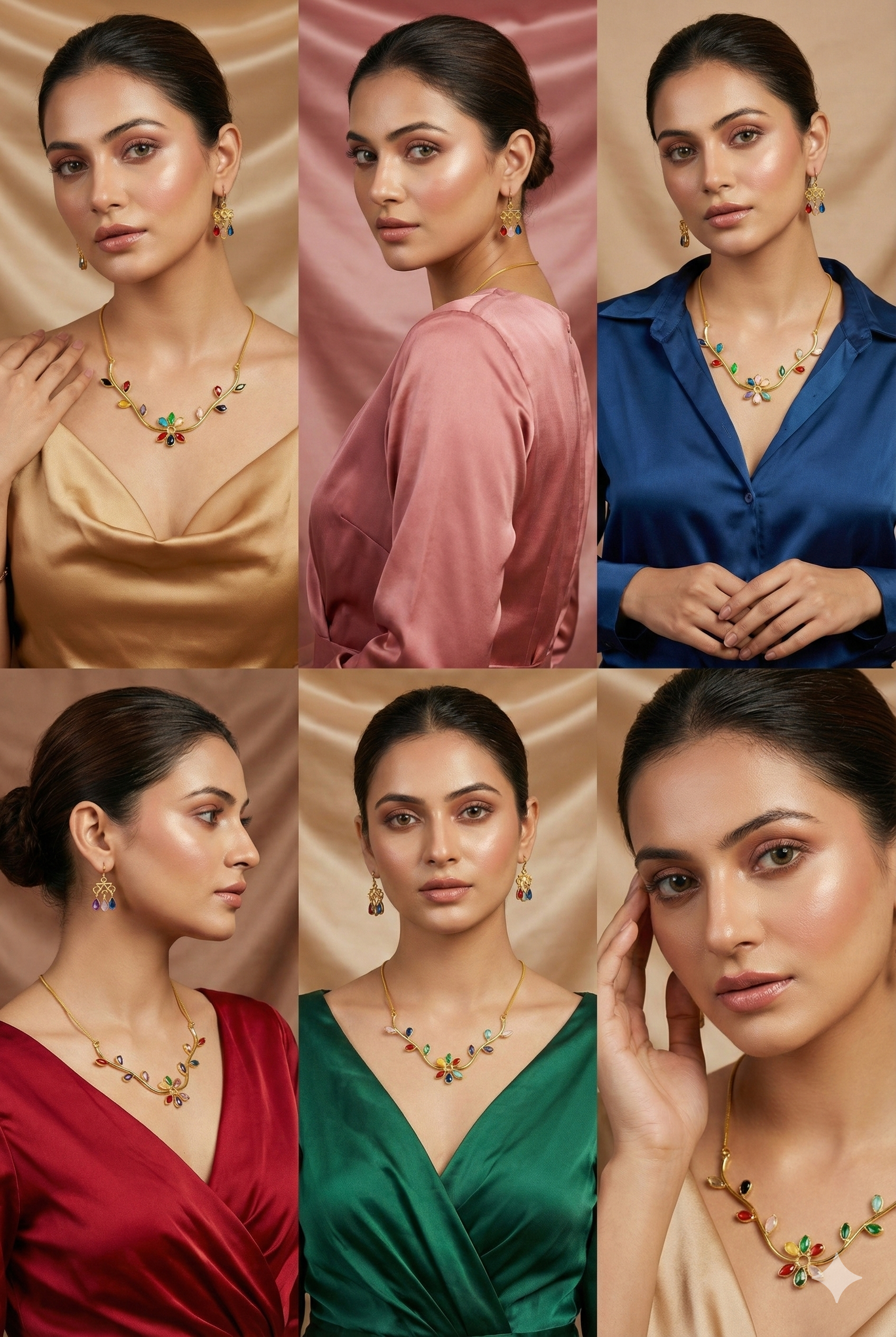 Natural Stone Multicolour Floral Necklace Set – One-of-a-Kind | Brass Gold Plated | Anti-Tarnish – anti-tarnish necklace set for women India – MaxiBlink