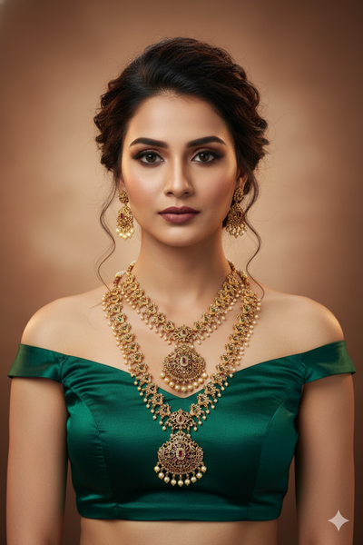 Antique Temple Bridal Combo—Choker & Long Haram with Lakshmi Motifs