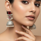 Red Monalisa Stone Oxidised Silver Dome Earrings
