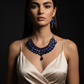 Korean Blue & Purple Glass Stone Jewelry Necklace Set | Rhodium Plated Bridal & Party Jewelry with Earrings