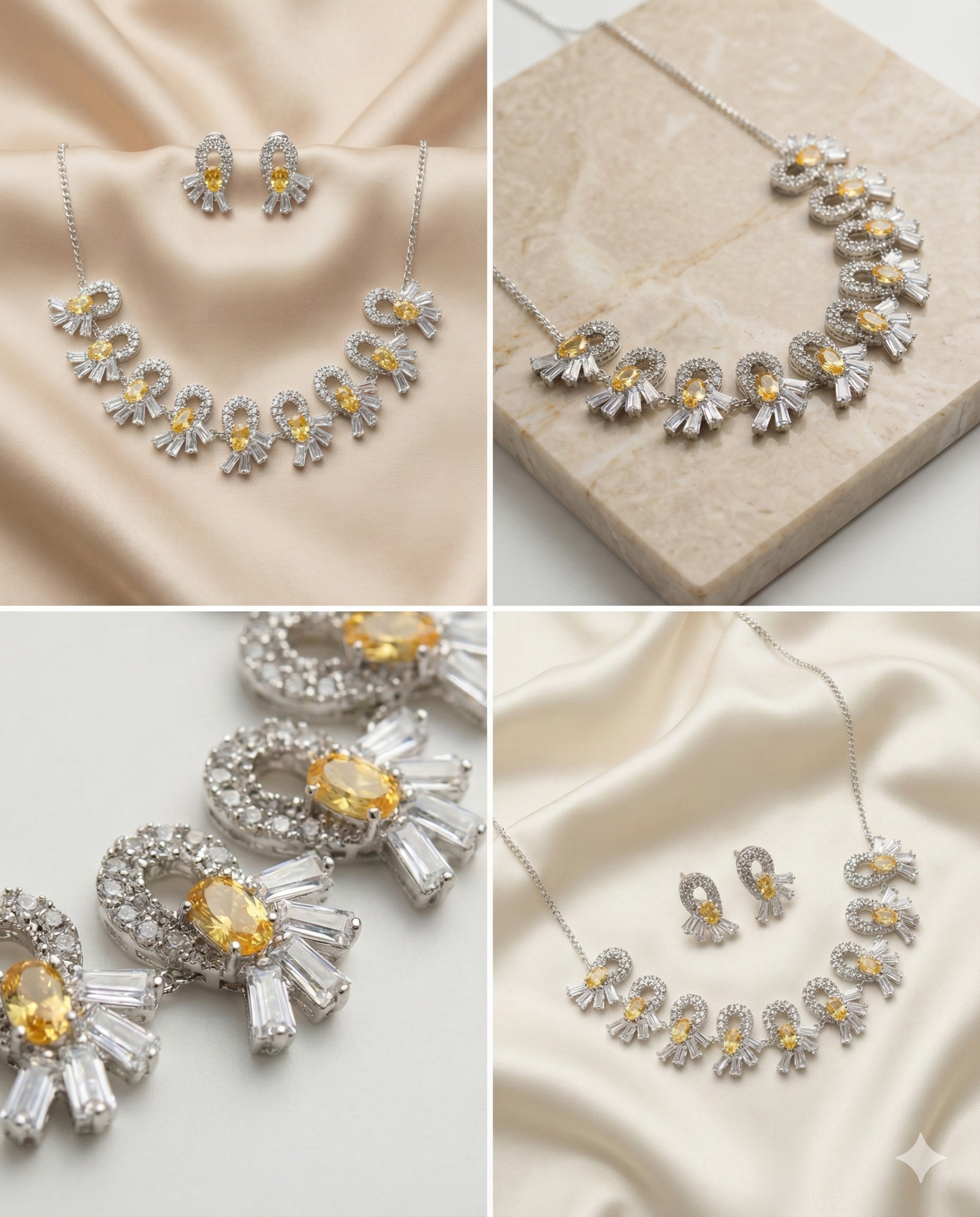 Yellow Korean Glass Stone Necklace Set with Earrings | Premium Crystal Jewellery – necklace set for women India – MaxiBlink