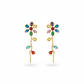 Multicolor Floral Ear Climber Threader Earrings | Natural Stones, Gold‑Plated Brass
