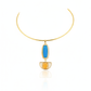 Hansuli Necklace with Dual‑Tone Geometric Pendant – Blue & Yellow Stones | Brass Anti Tarnish | Lightweight