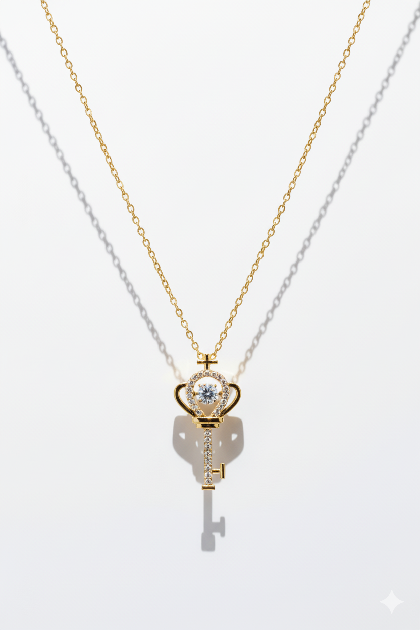 Key Pendant Necklace – Gold Plated with CZ Accents