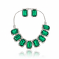 Korean Green Rectangular Glass Stone Glass & AD Stone Necklace Set | Rhodium Plated Statement Jewelry with Earrings