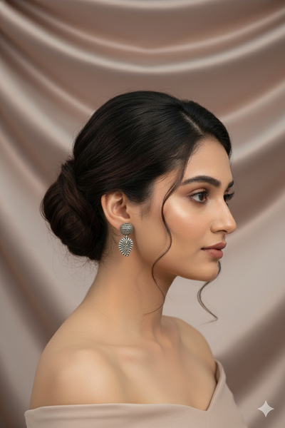 Oxidised German Silver Dome & Oval Stud Earrings