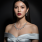 Korean Silver Glass Stone Jewelry Necklace Set | Rhodium Plated Crystal Jewelry with Earrings
