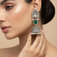 Peacock Top Jhumka with Green Monalisa Teardrop | Oxidised German Silver