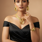 Gold Plated Shell‑Leaf Motif AD Jewellery Set with Coloured Stones (Necklace, Earrings, Ring) | Anti‑Tarnish