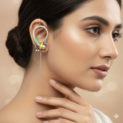 Parrot Design Oxidised Bugadi Earrings with Enamel – German Silver