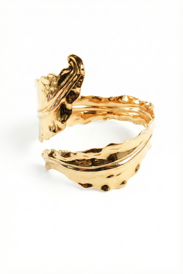 Anti-Tarnish Gold Sculpted Leaf Cuff Bracelet – Textured Statement Design