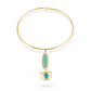 Hansuli Necklace with Art‑Deco Aqua Pendant | Brass Anti Tarnish | Lightweight
