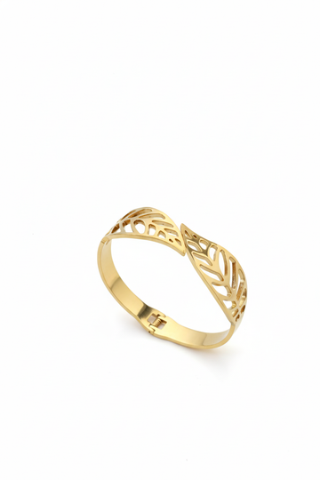 Anti-Tarnish Gold Open Leaf Cuff Bracelet – Stainless Steel Cutout Design