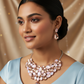 Korean Peach Pink Glass Stone Jewelry Necklace & Earrings Set | Rhodium Plated Luxury Party Jewelry