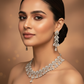 Silver AD Teardrop Crescent Choker Necklace Set with Long Danglers | Bridal & Party Wear