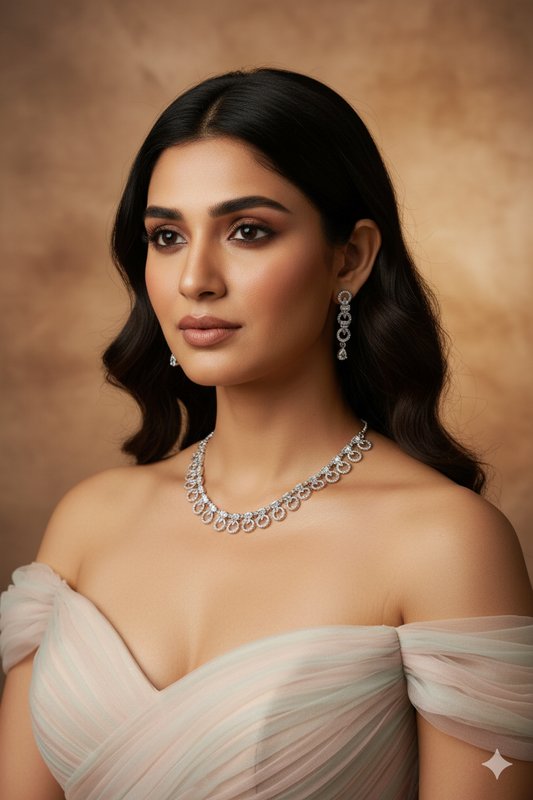 Silver Circle Drop AD Necklace Set