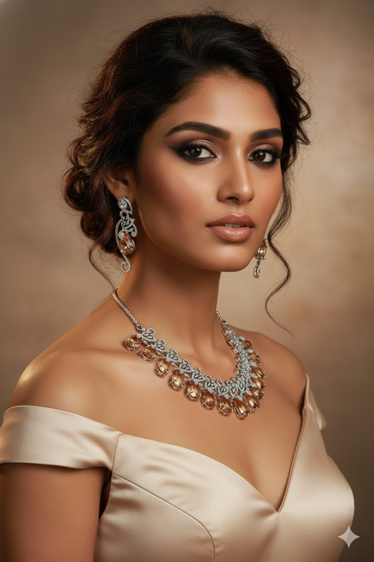 Amber Drop Bridal AD Necklace Set | Designer Wedding Jewelry