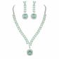 Korean Glass Stone Jewelry Necklace Set Green | Rhodium Plated Jewelry with Earrings