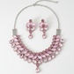 Korean Pink Gradient Glass Stone Jewelry Necklace Set | Luxury Rhodium Plated Bridal & Party Jewelry with Earrings