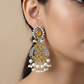 Yellow Monalisa Chandbali with Pearl Drops | Oxidised German Silver