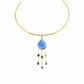 Hansuli Necklace with Blue Pendant & Raindrop Dangles | Brass Anti Tarnish | Lightweight