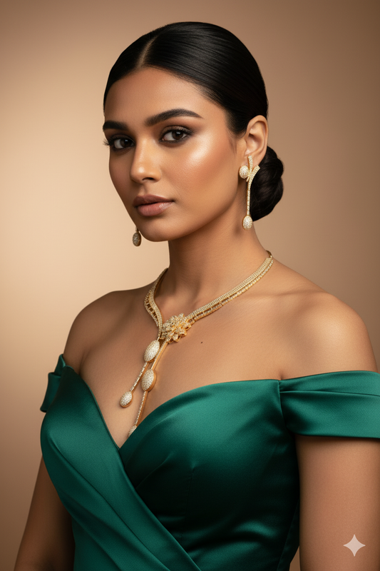 Golden Sparkle Bloom Necklace Set