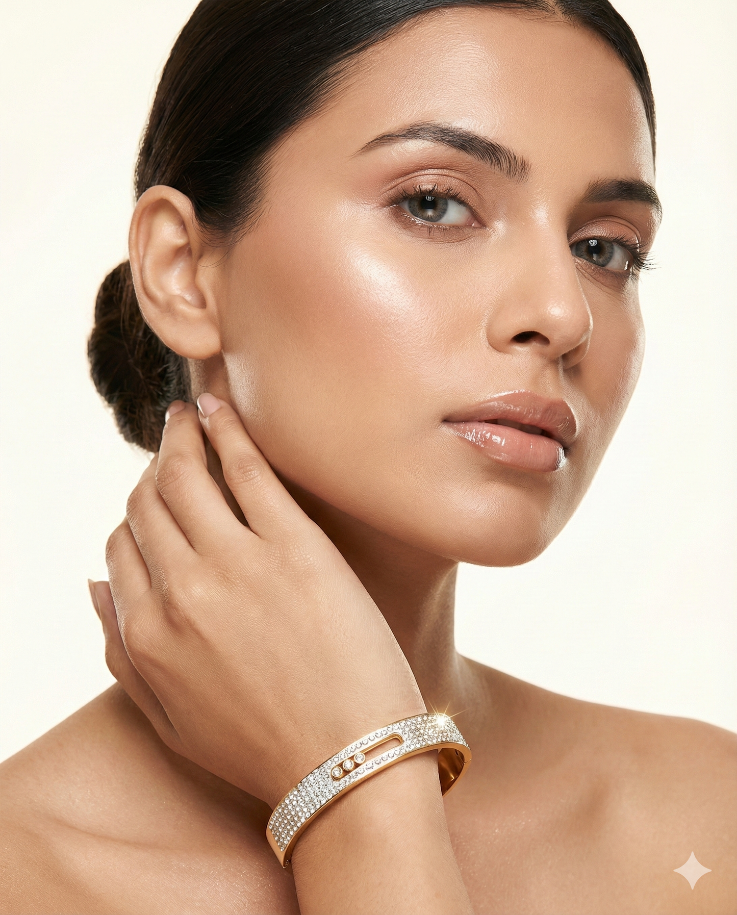 Anti-Tarnish Stainless Steel Bracelet — Gold Crystal Pavé Accent Bangle