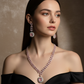 Korean Pink Glass Stone Jewelry Necklace Set | Rhodium Plated Party Wear Jewelry with Earrings